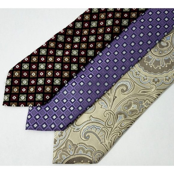 3x Pronto Uomo Men's Neckties ties All Silk Paisley geometric shapes squares - Picture 1 of 16